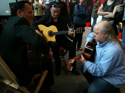 Mike Reinhardt, Lulo Reinhardt and Kai Heumann with Guitarras Calliope at the Music Fiar, Frankfurt. 2012