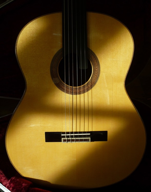 Modelo Orfeo Meistergitarre fretless Decke mit Golpeador. Photo © UK